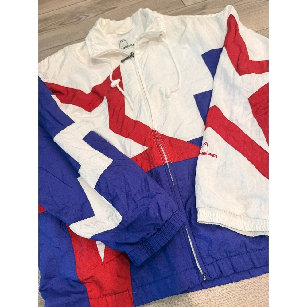 Vintage Head Windbreaker Jacket Red White Blue Star Colorblock Mens Large 90s